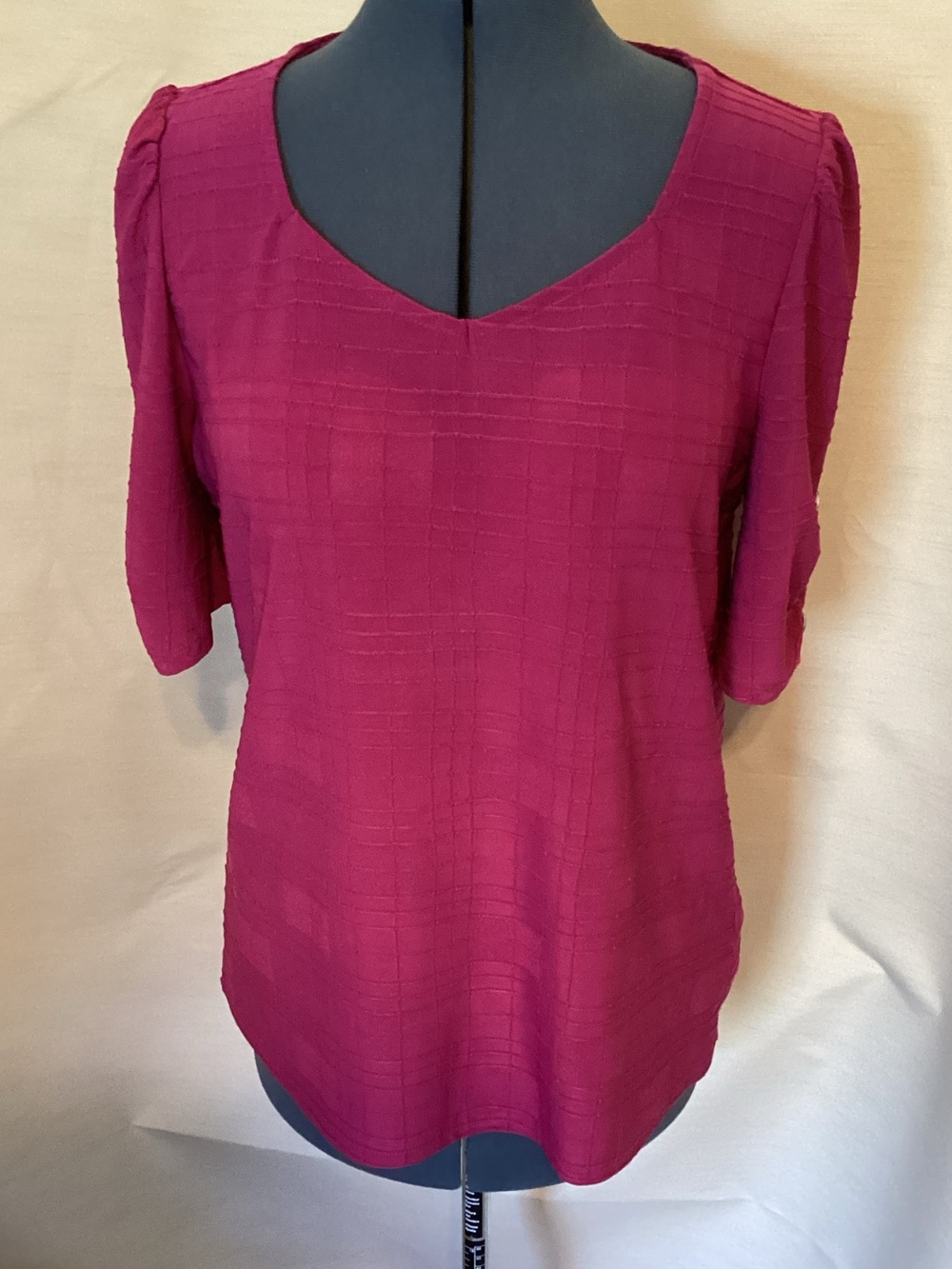 89th & Madison Fuchsia Textured V-Neck Blouse